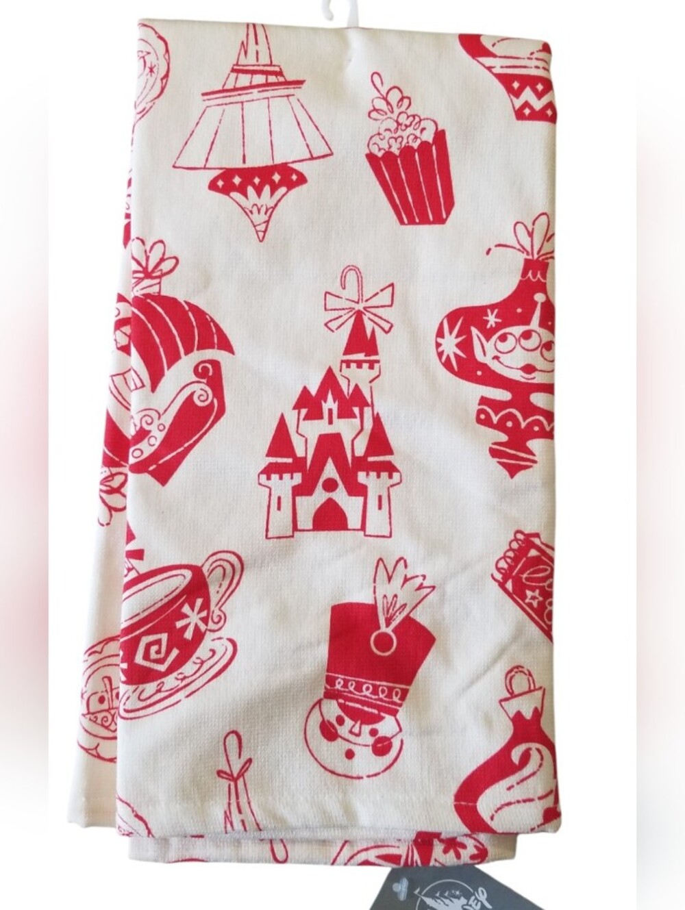Disney Parks Holiday Icons Red Toile Kitchen Towel